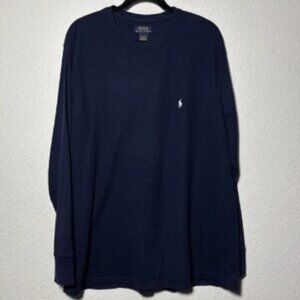 Polo Ralph Lauren Mens Thermal Shirt 2XL XXL Blue Long Sleeve Waffle Knit Pony